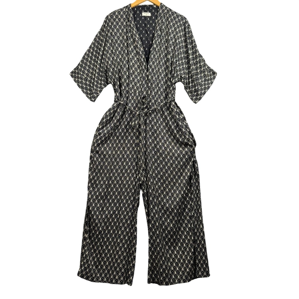 World Market Jumpsuit Womens S/M Art Deco Print Kimono Sleeve Wide Leg Pockets